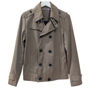 PROJEK RAW Women's Small Buckle Collar Double Breasted Short Trench Coat in Tan